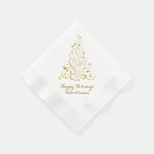 Elegant Gold Tone Tree Corporate Holiday Napkins