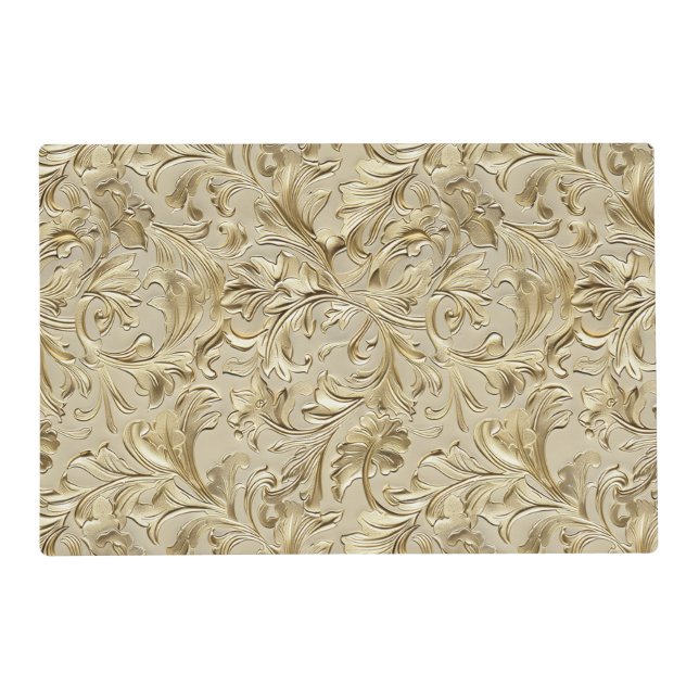 Elegant gold tooled leather floral placemat (Front)