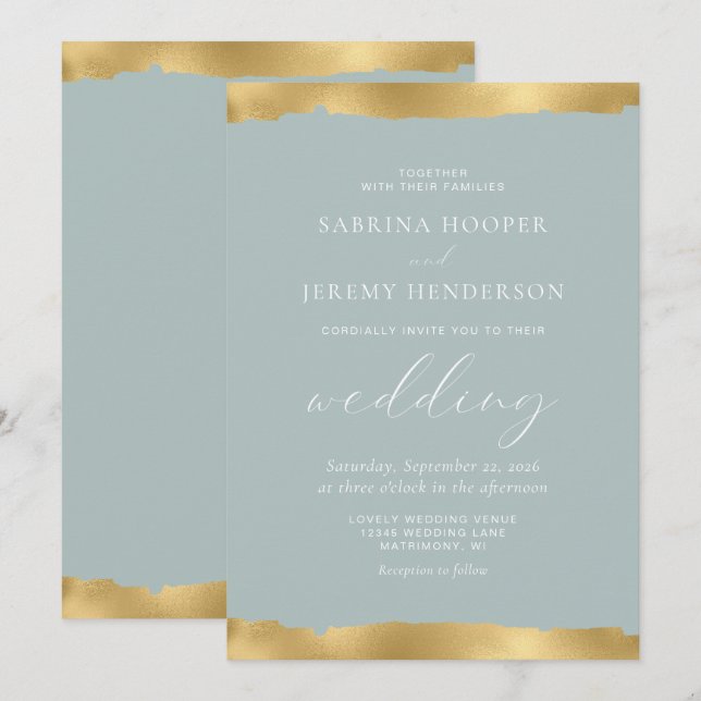Elegant Gold Torn Edge Sea Glass Wedding Invitation (Front/Back)