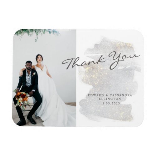 Elegant Gold_Touched Silver_Grey Wedding Thank You Magnet