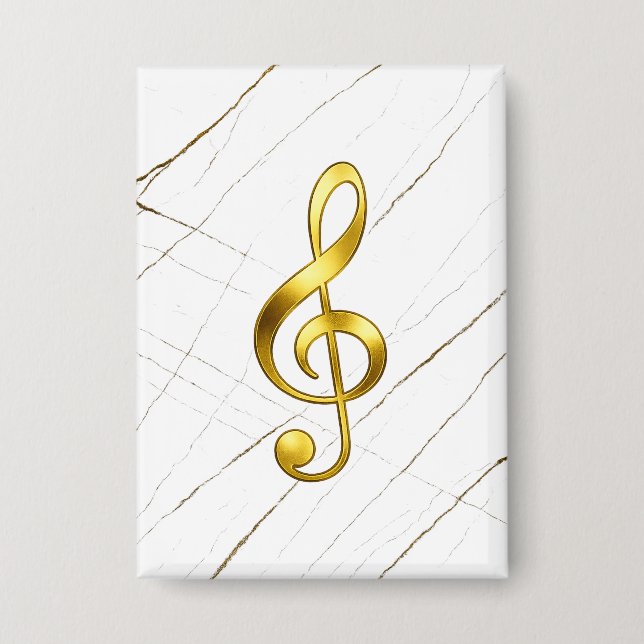 Elegant Gold Treble Clef on Black Marble Button (Front)