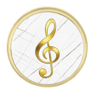Elegant Gold Treble Clef on Black Marble Finish Lapel Pin