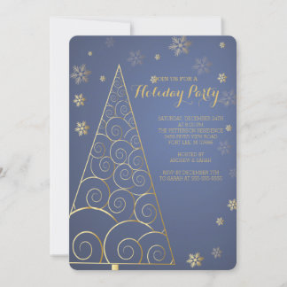 Elegant Gold Tree Christmas Party Invitation