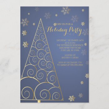 Elegant Gold Tree Christmas Party Invitation by alleventsinvitations at Zazzle