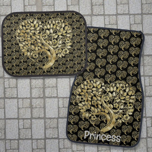 Elegant Gold Tree Heart & Background Pattern Car Floor Mat