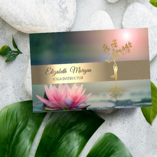 Elegant Gold Tree Lotus Yoga  Business Card