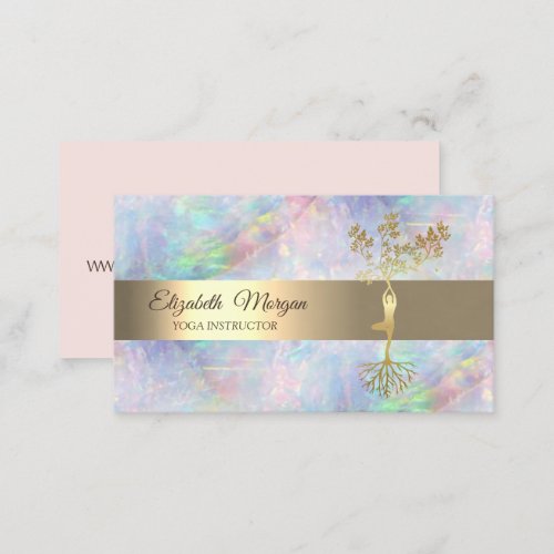 Elegant Gold Tree Lotus Yoga  Opal Business Card