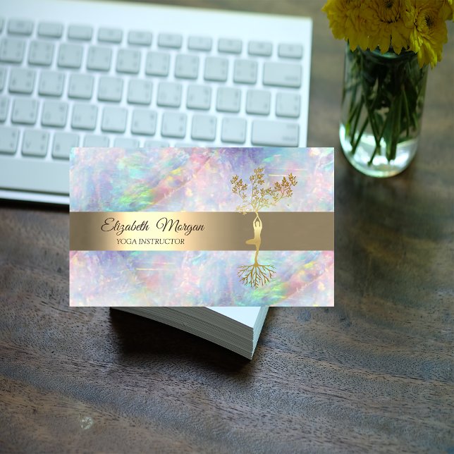 Elegant Gold Tree Lotus Yoga  Opal Business Card (Creator Uploaded)
