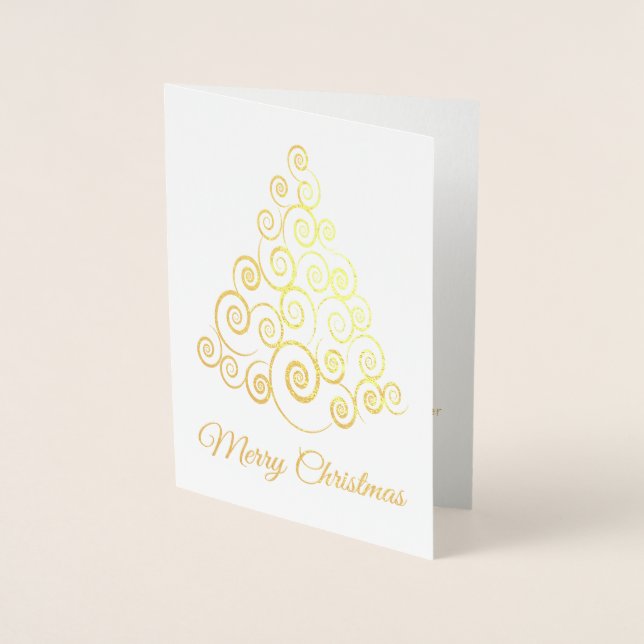 Elegant Gold Tree Non Photo Christmas Foil Card (Front)