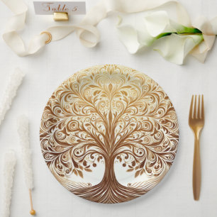 Elegant Gold Tree of Life Celebration Paper Plates