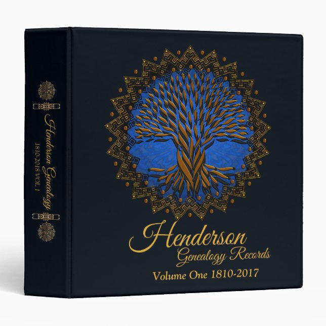 Elegant Gold Tree of Life Genealogy Photo Album 3 Ring Binder (Front/Spine)