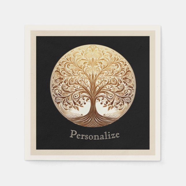 Elegant Gold Tree of Life Spiritual Zen Napkins (Front)