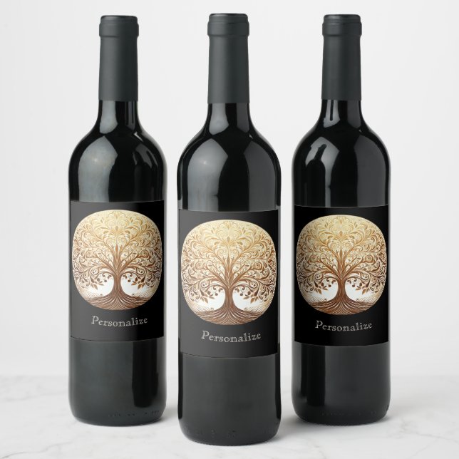 Elegant Gold Tree of Life Spiritual Zen Wine Label (Bottles)