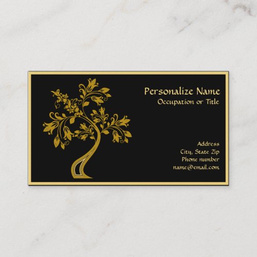 Elegant Gold Tree of Life Zen Yoga on Black Business Card