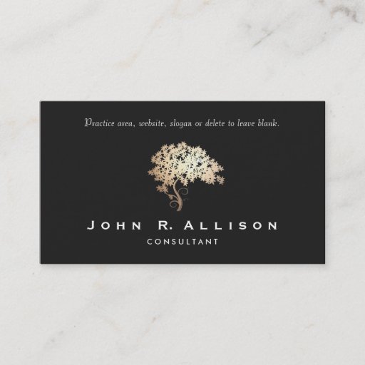 Customizable Elegant Gold Tree Logo Entrepreneur Black Classy Business Cards