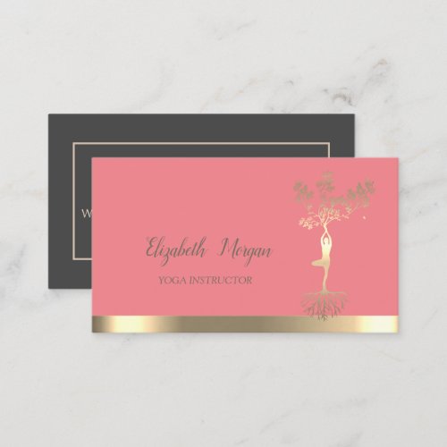 Elegant Gold Tree Silhouette Yoga Instructor Business Card