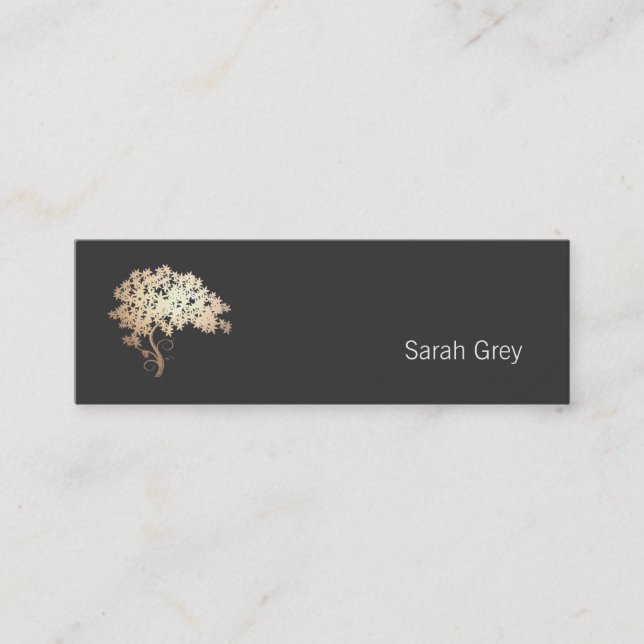 Elegant Gold Tree Simple Black Mini Business Card (Front)