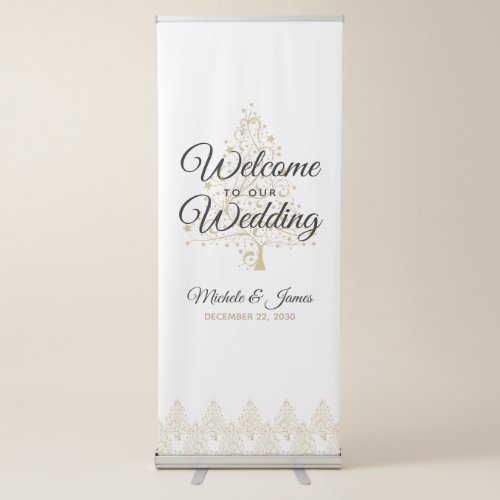 Elegant Gold Trees Winter Wedding Welcome Retractable Banner