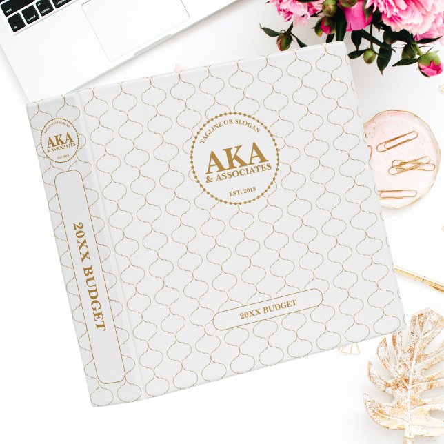 Elegant Gold Trellis Business Monogram  3 Ring Binder (Creator Uploaded)