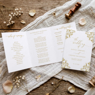 Elegant Gold Tri-fold Wedding Program Booklet