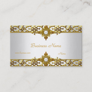 Elegant Gold Trim Pearl Jewel Business Card