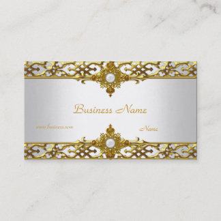 Elegant Gold Trim Pearl Jewel Business Card