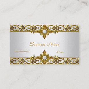 Elegant Gold Trim Pearl Jewel Business Card