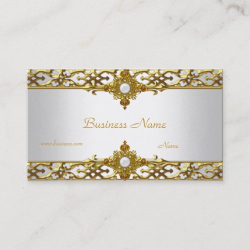 Elegant Gold Trim Pearl Jewel Business Card Template