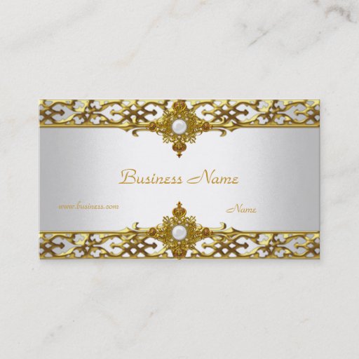 Customizable Elegant Gold Trim Pearl Jewel Business Card Template