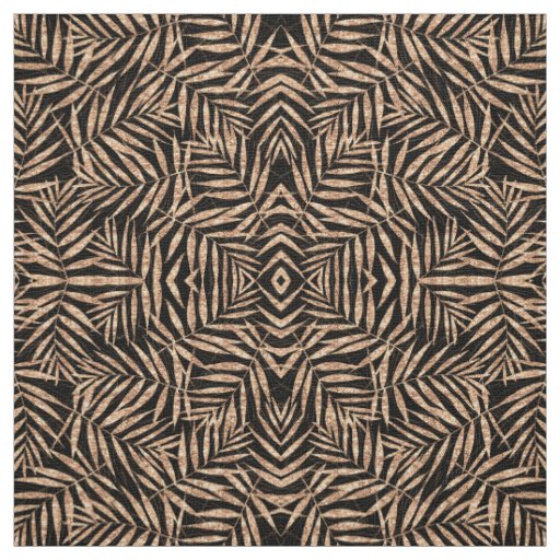 Elegant Gold Tropical Palm Leaves Black Design Fabric | Zazzle