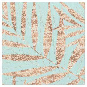 Elegant Gold Tropical Palm Leaves Mint Design Fabric