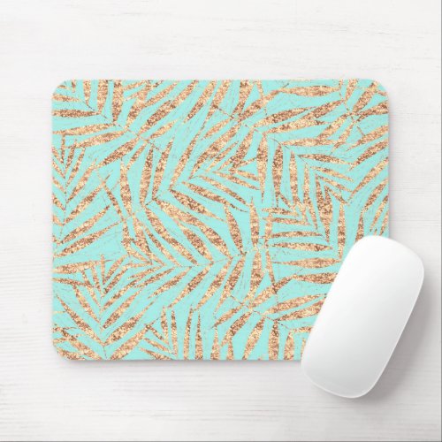 Elegant Gold Tropical Palm Leaves Mint Design Mouse Pad