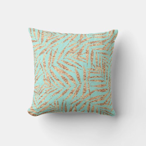 Elegant Gold Tropical Palm Leaves Mint Design Throw Pillow
