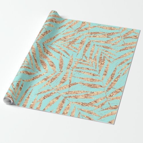 Elegant Gold Tropical Palm Leaves Mint Design Wrapping Paper