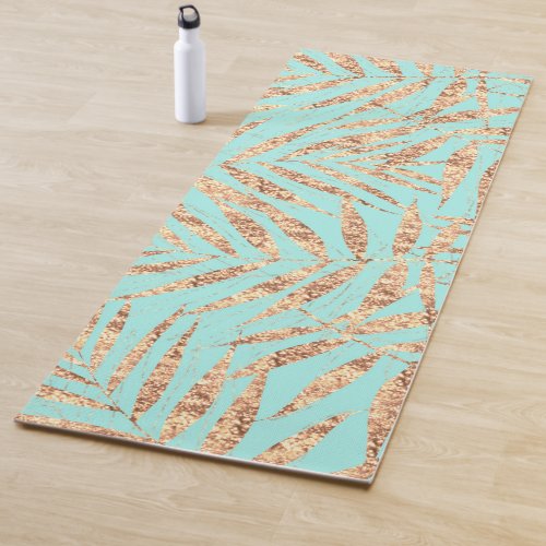 Elegant Gold Tropical Palm Leaves Mint Design Yoga Mat