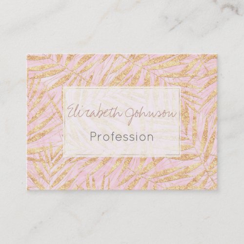 Elegant Gold Tropical Palm Leaves Pink Design Business Card