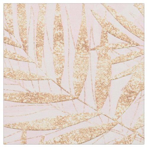 Elegant Gold Tropical Palm Leaves Pink Design Fabric