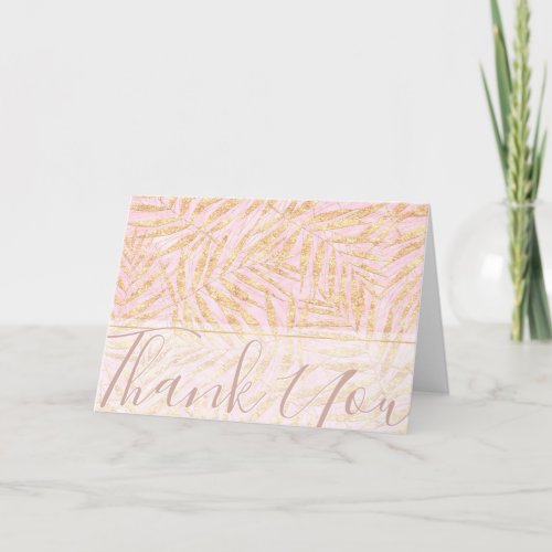 Elegant Gold Tropical Palm Leaves Pink Design Holiday Card
