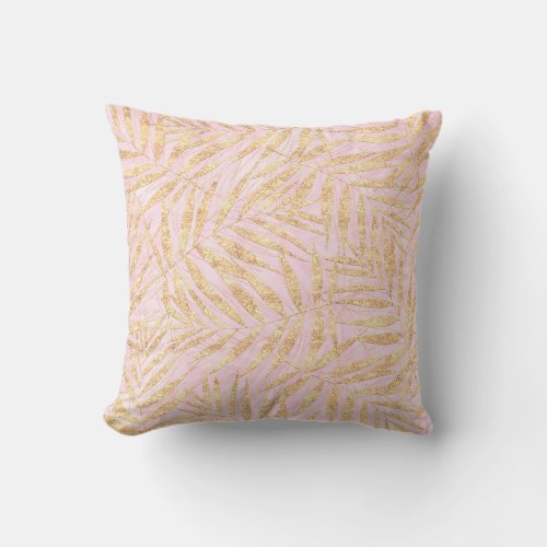 Elegant Gold Tropical Palm Leaves Pink Design Throw Pillow