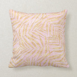 Elegant Gold Tropical Palm Leaves Pink Design Throw Pillow