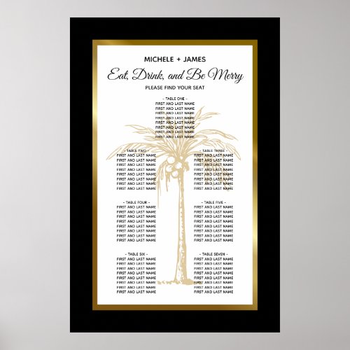 Elegant Gold Tropical Palm Wedding Seating Chart