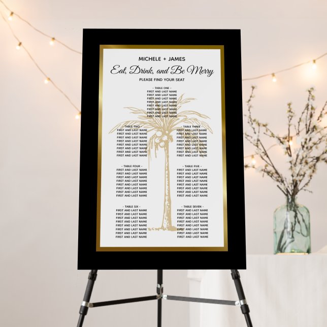 Elegant Gold Tropical Palm Wedding Seating Chart Foam Board (In Situ (Stand))