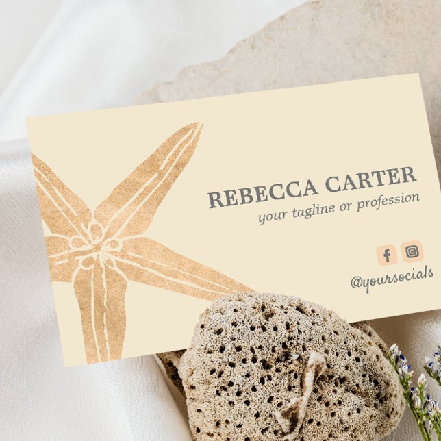 Elegant Gold Tropical Starfish Beach Coastal Business Card (Creator Uploaded)