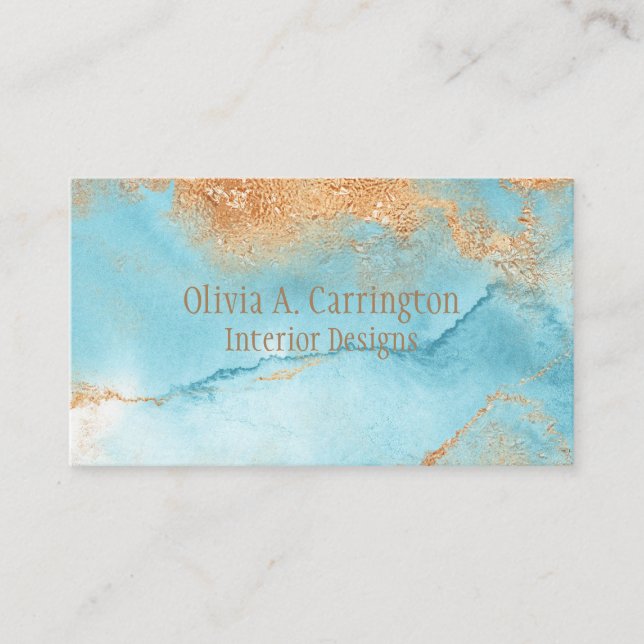 Elegant Gold Turquoise Abstract Typography Modern Business Card (Front)