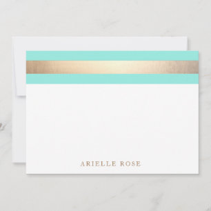 Elegant Gold Turquoise Blue Stripe Note Card