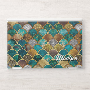Elegant gold turquoise green girly mermaid scales HP laptop skin