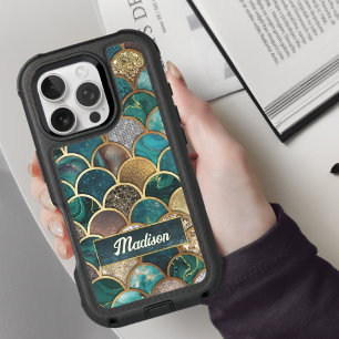 Elegant gold turquoise green girly mermaid scales iPhone 16 pro case