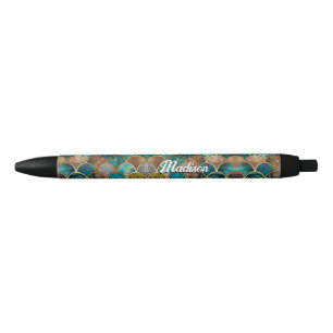Elegant gold turquoise green girly mermaid scales pen
