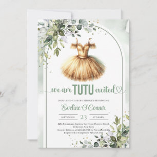 Elegant gold tutu dress greenery arched girl invitation