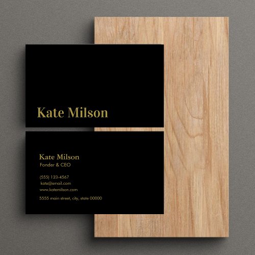 Elegant Gold Typography  Black Professional  Business Card